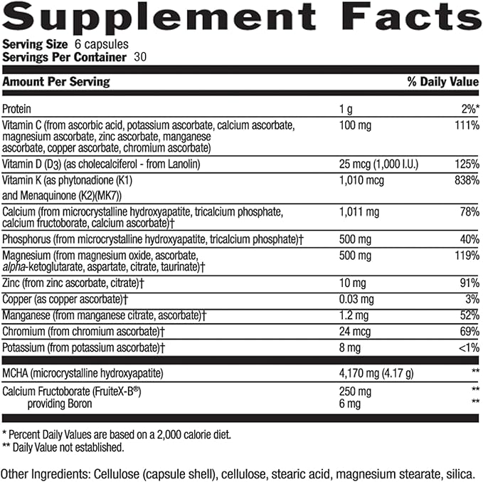 Country Life Bone Solid - Bone Health Supplement with Microcrystalline Hydroxyapatite (MCHA) Calcium Magnesium Zinc Vitamins K2 &amp D3 for Enhanced Bone Strength &amp Metabolism - 180 Capsules
