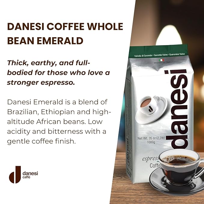 Danesi Caffe Italian Whole Coffee Beans - Espresso Coffee Beans and Medium Roast Whole Bean - Perfect for Espresso Machines French Press and Home Brewing - Emerald (2.2 lb)