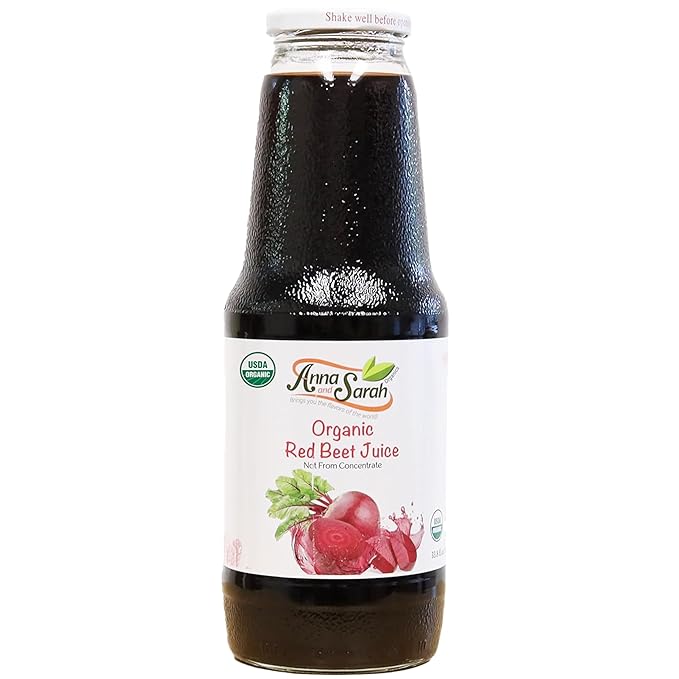 Anna and Sarah 33.8 Oz Organic Red Beet Juice - USDA Organic Certified - Glass Bottle (2 Pack) No Sugar No Artificial Colors No Preservatives No Flavors AddedNOT from CONCENTRATE
