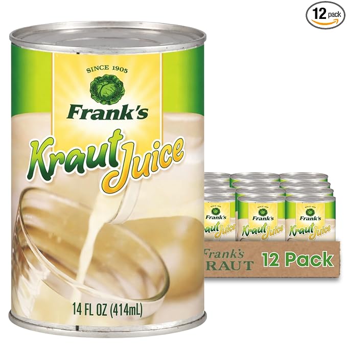 Frank’s Kraut Juice 14oz Cans (12 Pack) – Tangy Sauerkraut Juice from Naturally Fermented Cabbage | Gluten-Free Vegan Shelf-Stable | Great for Drinking Cooking &amp Gut Health