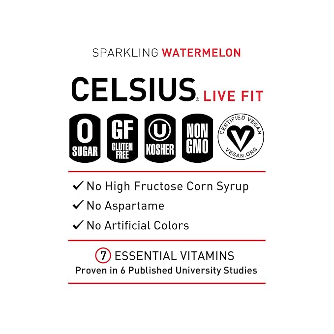 CELSIUS Sparkling Watermelon Functional Essential Energy Drink 12 Fl Oz (Pack of 12)