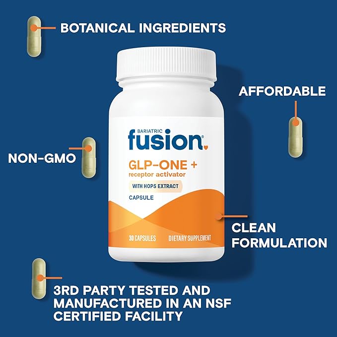 Bariatric Fusion GLP-1 Plus | GLP Activate Receptors to Feel Full Faster and Longer* | Natural Supplement with Copaiba and Hops Extract | Gluten Free and Vegan GLP1 Supplement | 30 Capsules