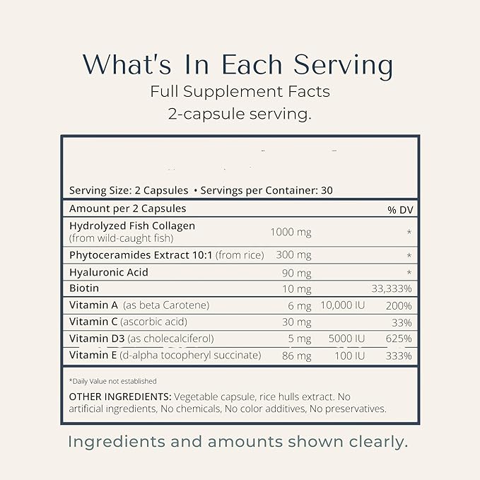 Zi-Collagen Marine Collagen Capsules for Skin Hair &amp Nails – Collagen Supplement with Phytoceramides Hyaluronic Acid Biotin &amp Vitamins A C D3 E – 60 Capsules
