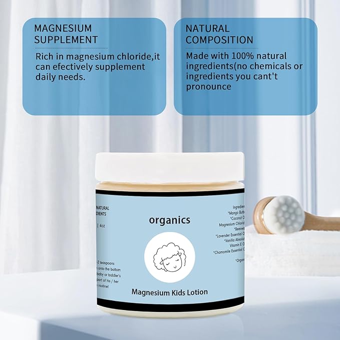 Organics Magnesium Lotion for KidsTopical Magnesium CreamHelps Kids Stay Calm at Bedtime and During The NightMagnesium Lotion Without Melatonin (Pack of 1)