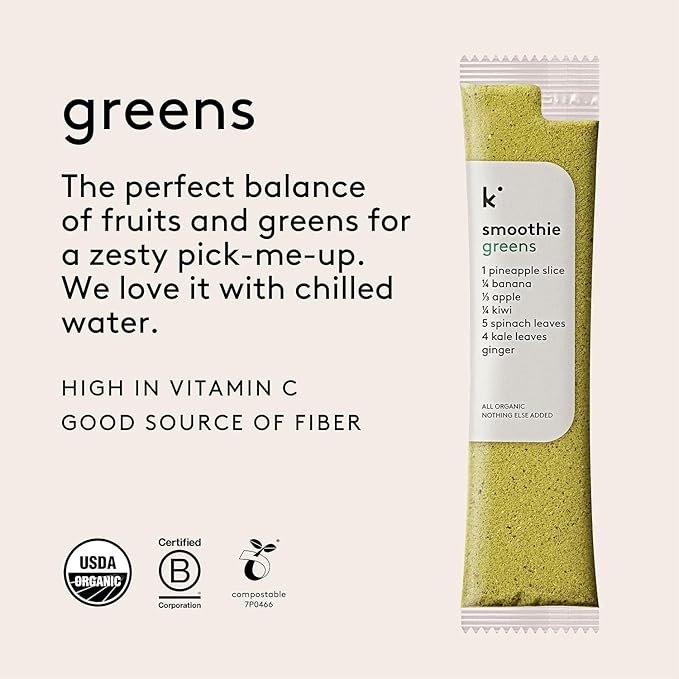 kencko Greens Smoothie Mix Packets - 20 Instant Breakfast Smoothies Made of Nature’s Original Superfoods - Pineapple Apple Kale Spinach &amp More - Organic Fruit &amp Veggie Healthy Smoothies