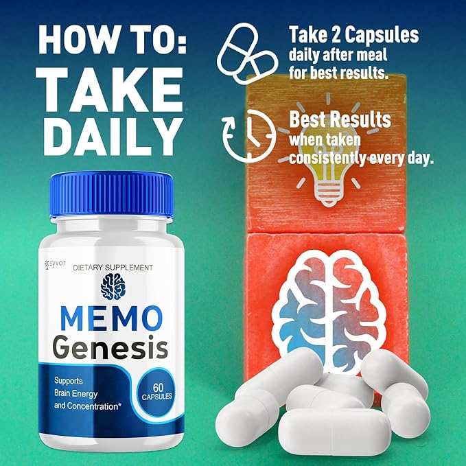 (3 Pack) Memo Genesis Capsules Official Memogenesis Brain Health Support Pills with All Natural Ingredients Advanced Brain Energy Supplement with Max Strength Vitamins for Women &amp Men (180 Capsu