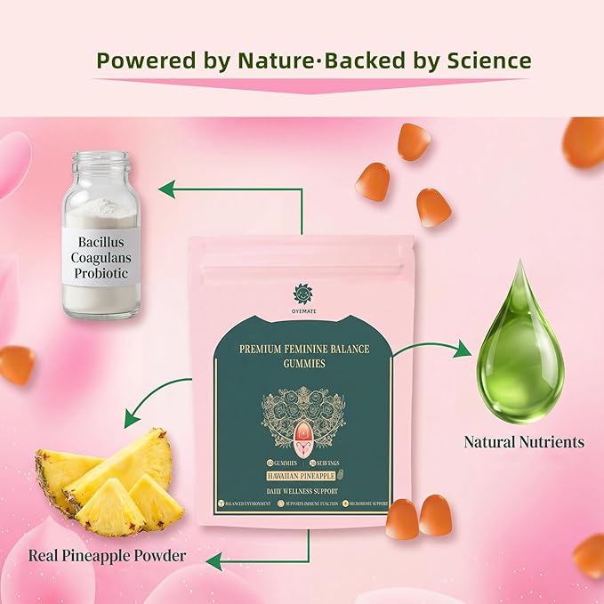 Feminine Balance Gummies - Pineapple Probiotics for Women for Premium Women’s Health &amp Wellness-Immune Support Hawaiian Pineapple60 Gummies (30 Servings)