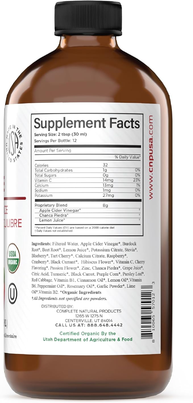 Complete Natural Kidney Complete - Liquid Dietary Supplement for Kidney Support Cleanse and Detox with Apple Cider Vinegar Lemon Organic Chanca Piedra Beet Citric Acid Vitamin C &amp More - 1