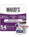 Maud's Blueberry Cherry &amp Raspberry Chocolate Flavored Pods Bundle 54 ct Medium Roast Flavored Coffee in Single Serve Pods – 100% Arabica Coffee Compatible with Keurig K Cups Maker