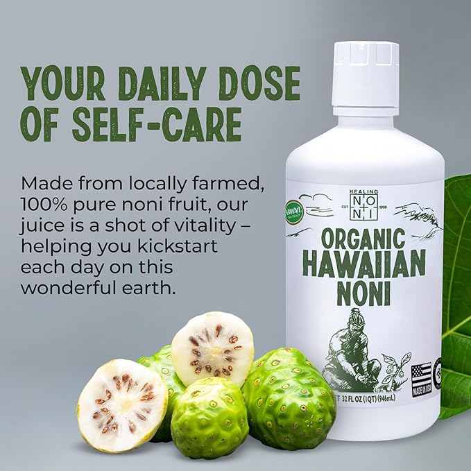 Healing Noni - 2-Pack Plastic Bottle 32oz - 100% Pure Hawaiian Organic Noni Juice - USDA Certified Organic