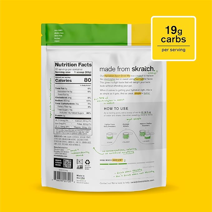 Skratch Labs Hydration Sports Drink Mix – Real‑Fruit Electrolyte Powder for Fast Hydration &amp Endurance | Lemon &amp Lime | 20 Servings | Vegan Non‑GMO Clean Ingredients