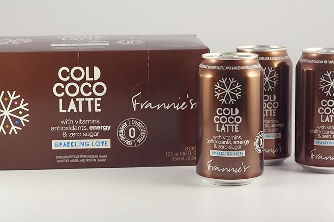 KauffmanTreats Frannie Sparkling Beverage- Zero Calories &amp Sugar Aspertame Free: 24-Ct Case 12 Oz. Cans (Cold Coco Latte)