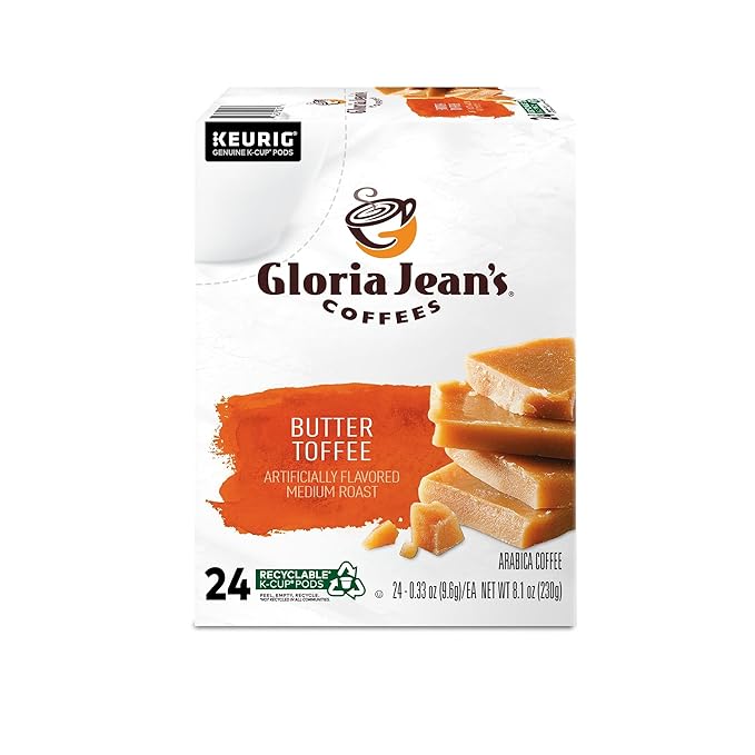 Gloria Jean's Butter Toffee Keurig Single-Serve K-Cup Pods Medium Roast 24 Pods Per Pack Case Of 4 Packs