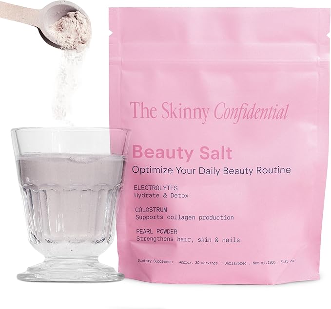 The Skinny Confidential Beauty Salt Hydration Powder with Grass-Fed Colostrum Electrolytes &amp Pearl Powder to Support Immunity &amp Digestive Health - Supports Glowing Hydrated Skin &amp Radiant