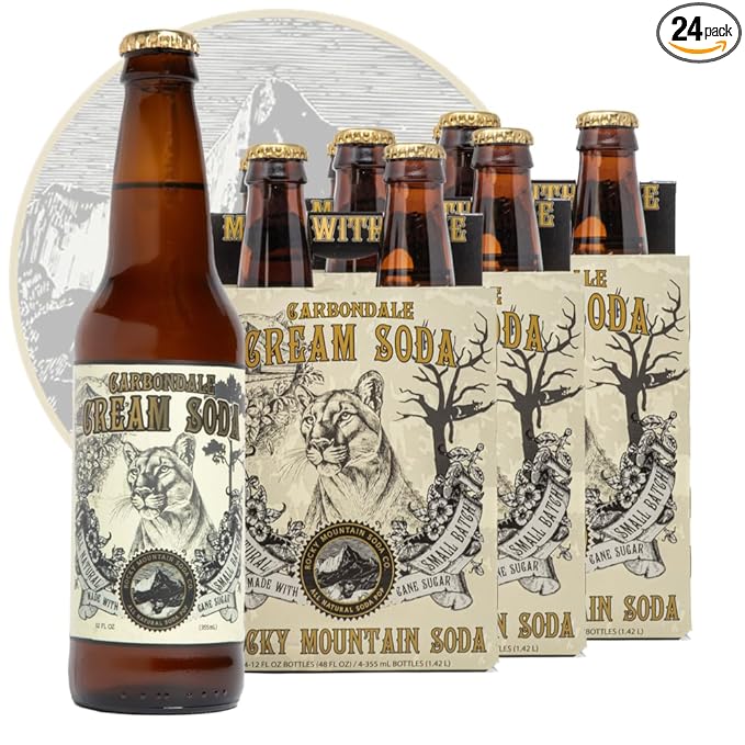 Rocky Mountain Soda 24‑Pack 12 Fl Oz Bottles Small‑Batch Craft Soda Pop Gluten‑Free Vegan Organic Cane Sugar No Preservatives No Added Sodium Cream Soda Pop