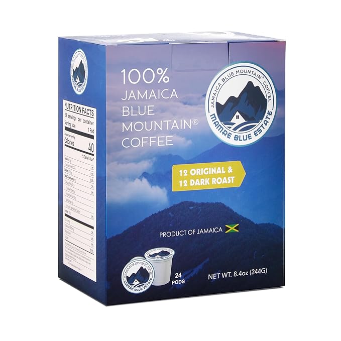 Mamre Blue 100% Jamaica Blue Mountain Coffee (24 Count Original &amp Dark Roast)