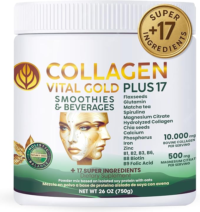 Vital Life Collagen Peptides Powder - Hydrolyzed Collagen with +17 Super Ingredients 1.6 lb Mint &amp Lemon Flavor Supplement for Healthy Hair Skin Nails Bones Joints Collagen for Women &amp