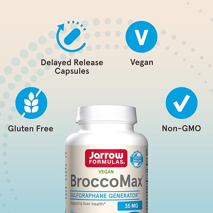 Jarrow Formulas BroccoMax Sulforaphane Generator 35 mg With Sulforaphane Glucosinolate and Myrosinase Dietary Supplement for Liver Health Support 120 Delayed Release Veggie Capsules 60 Day Supply