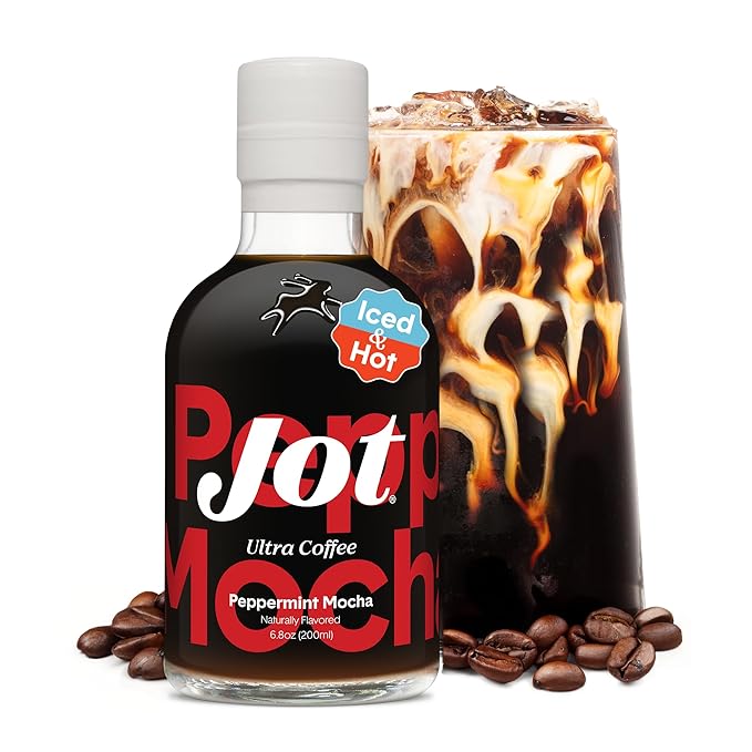Jot Coffee Concentrate (Peppermint Mocha) High Caffeine Cold Brew Coffee Concentrate Liquid for Iced Coffees Instant Espresso Hot Cold Instant Coffees - Makes 14 Cups 150mg Caffeine/Tbsp No Sugar