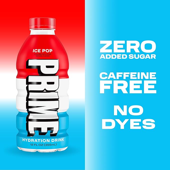 PRIME HYDRATION Berry Freeze Cherry Freeze &amp Ice Pop Sports Drinks 12 Fl Oz 15 Variety Pack &amp PRIME 32 oz Blue Squeeze Sports Water Bottles 12 Pack Bundle