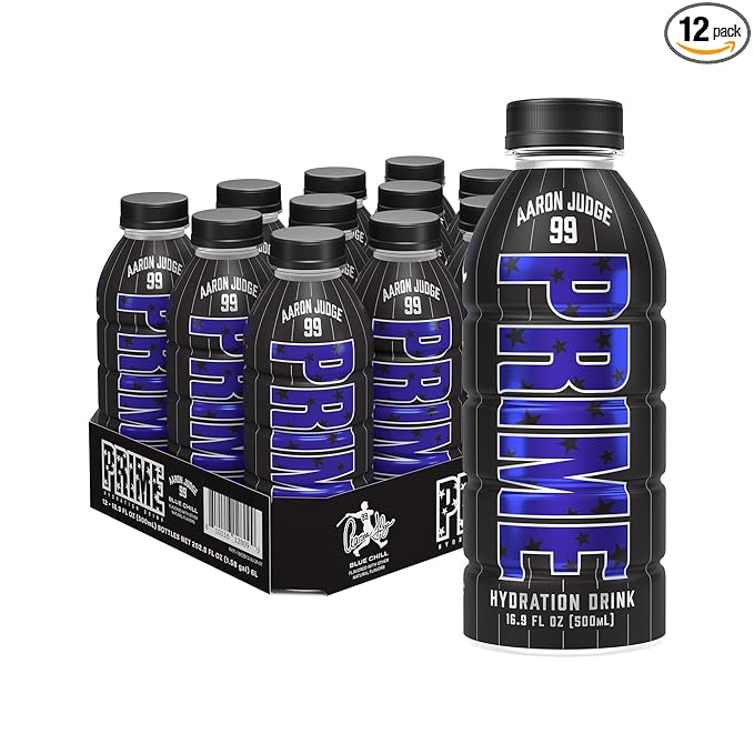 PRIME Hydration Aaron Judge Sports Drinks Electrolyte Enhanced for Replenishing Fluids 250mg BCAAs B Vitamins Antioxidants Low Sugar 16.9 Fl Oz 12 Pack