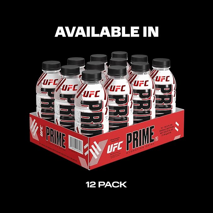 PRIME Hydration UFC Sports Drinks Electrolyte Enhanced for Ultimate Hydration 250mg BCAAs B Vitamins Antioxidants Low Sugar 16.9 Fl Oz 12 Pack