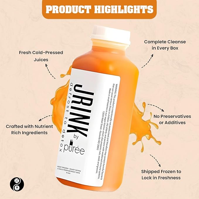 JRINK by Purée Farma-C Juice Cleanse Cold Pressed Detox Drink with Lemon Ginger Organic No Preservatives Vegetable and Fruit Juice Healthy Cleanse Raw Juice Detox 16oz Bottles Pack of 12