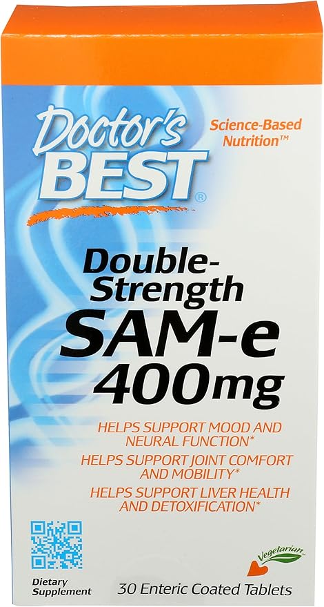 Doctor's Best SAM-e 400 mg Vegetarian Gluten Free Soy Free Mood and Joint Support 30 Enteric Coated Tablets