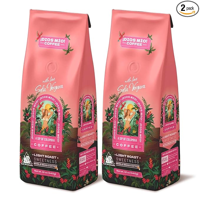 Dios Mio Coffee by Sofia Vergara Light Roast Whole Bean Premium Colombian Coffee 12 Ounce Bag (Pack of 2)