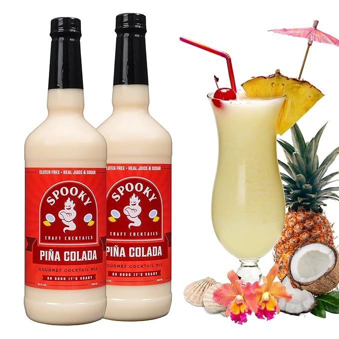 SPOOKY - Piña Colada Drink Mix - Real Coconut &amp Pineapple Juice - No Artificial Color or Flavor - NO High Fructose Corn Syrup - Premium Gluten Free Cocktail Mixers - 32 Oz (Pack of 2)