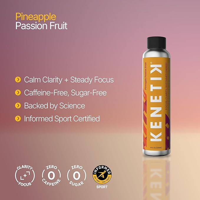 KENETIK Caffeine-Free Focus Concentrate – Brain Fuel for Mental Clarity Cognitive Endurance Sugar-Free Bioidentical Ketones (D-BHB) 4oz (4 Servings) – 3 Pack Pineapple Passionfruit