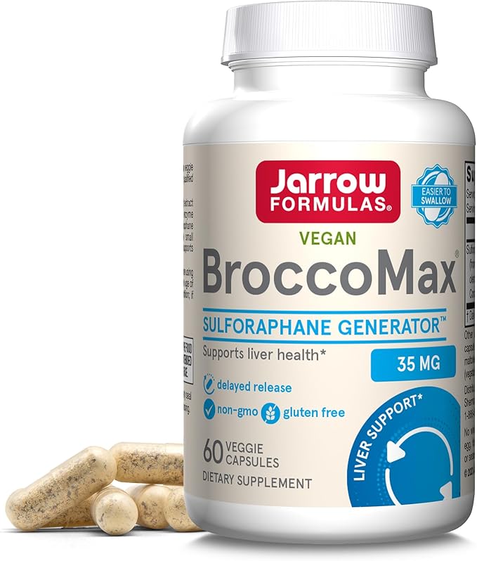 Jarrow Formulas BroccoMax Sulforaphane Generator 35 mg Sulforaphane Glucosinolate &amp Myrosinase Broccoli Seed Supplement for Liver Health Support 60 Delayed Release Veggie Capsules 30 Day Suppl