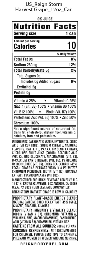 REIGN Storm Harvest Grape Fitness &amp Wellness Energy Drink 12 Fl Oz | Pack of 12