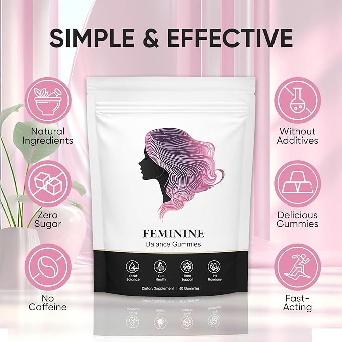 Nuora Feminine Balance Gummies for Women PH Balance Healthy Odor Flora and Immune Support Vaginal Health Support Vegan Hawaiian Pineapple 60 Count (1)