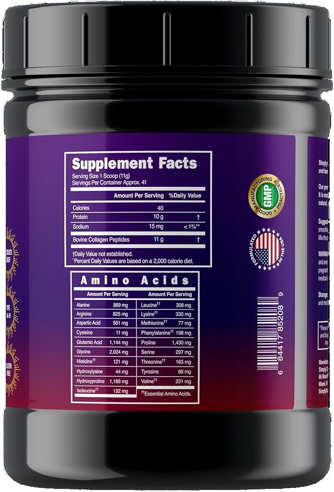 Simply Collagen® Hydrolyzed Collagen Peptides Powder – Grass-Fed Unflavored Type I &amp III – Supports Hair Skin Nails Bones &amp Joints – 41 Servings