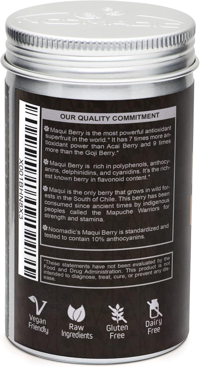 Noomadic Maqui Berry 60 Capsules | 500mg Each Antioxidant (High ORAC) Immune System Support Supports Dry Eyes (Supports Tear Production) Standardized Extract (10% Anthocyanins)