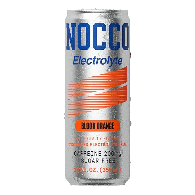 NOCCO Zero Sugar Electrolyte Drink Blood Orange - 12 Fl Oz (Pack of 24) - 200mg Caffeine Sugar Free with Electrolytes Carbonated &amp Low Calorie B Vitamins Grab &amp Go Performance Drink