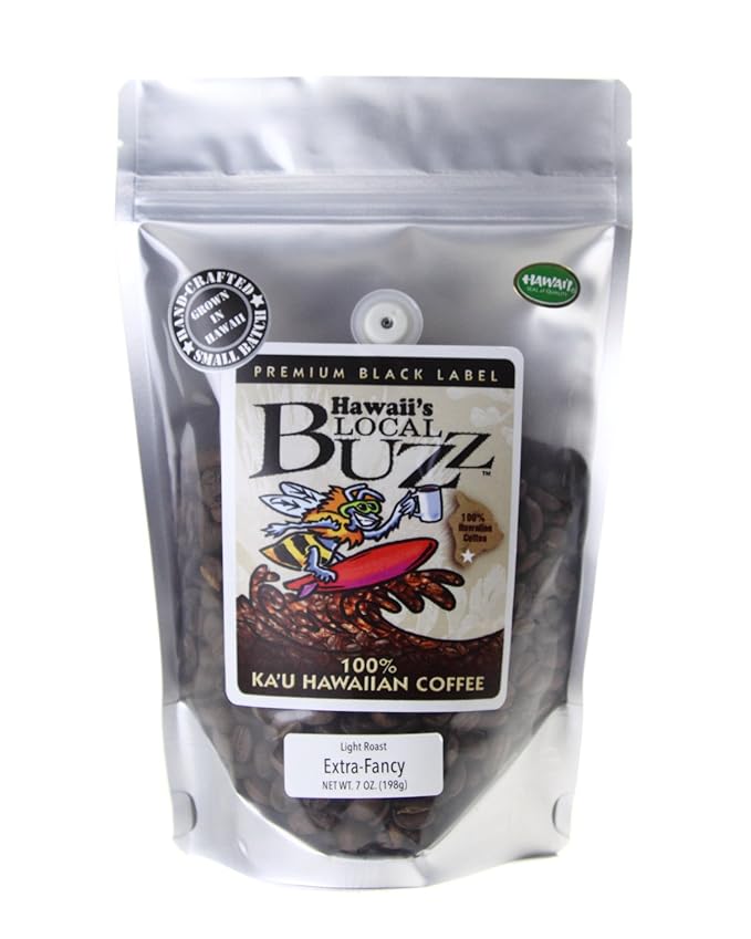 Hawaii's Local Buzz Premium Black Label Extra Fancy Light Roast Whole Bean 7 Ounce