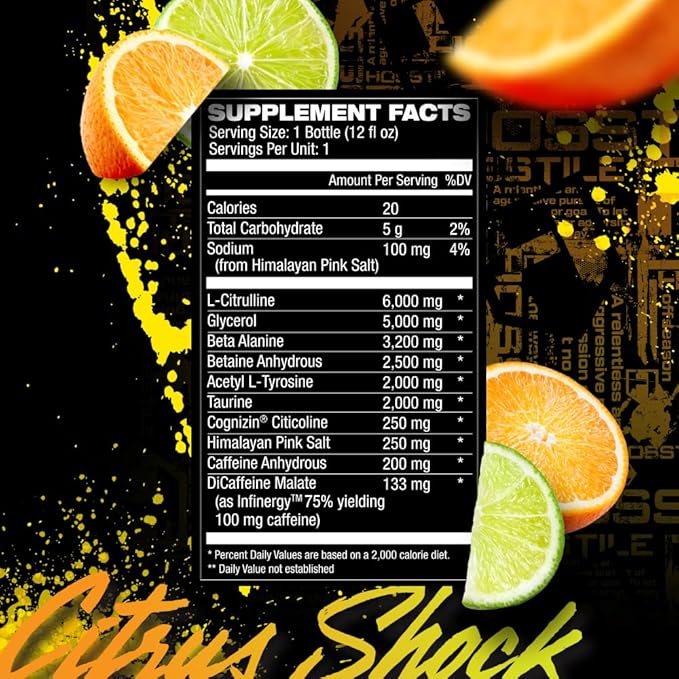 HOSSTILE Hosstility RTD Pre-Workout – Ready to Drink Pre Workout for Energy Focus Pump &amp Hydration All-in-One Formula for Performance Citrus Shock 12 Servings