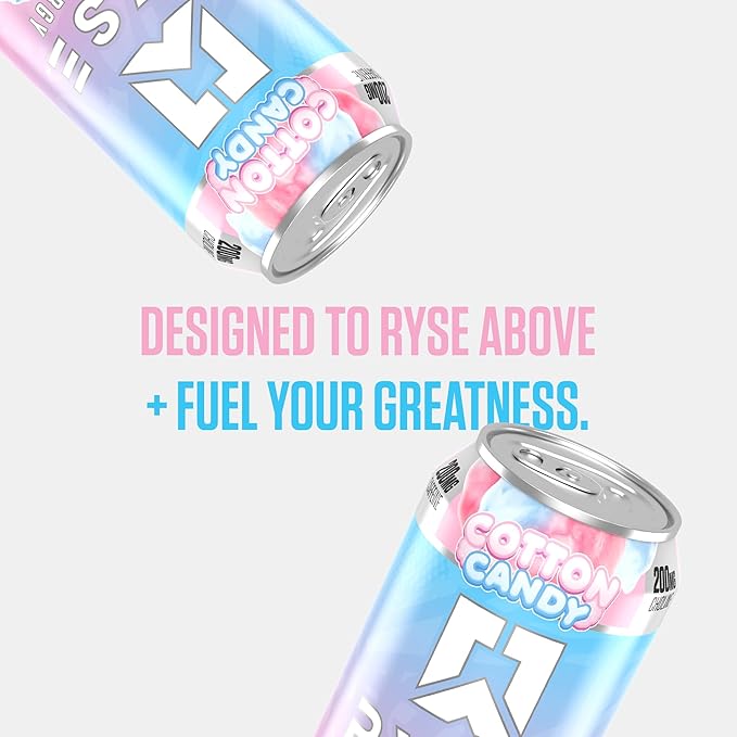 RYSE Fuel Energy Drink - Cotton Candy - Sugar Free Gluten Free &amp Vegan - 200mg Natural Caffeine Taurine &amp Choline for Focus &amp Energy - No Artificial Colors - 16 fl oz Cans (12-Pack)
