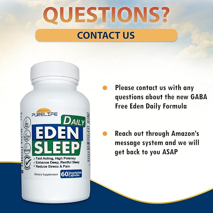 Eden Daily Sleep [New GABA Free Formula] – Fall Asleep Faster Relax Your Body Promote Deep and Restful Sleep (60 Vegan Capsules)