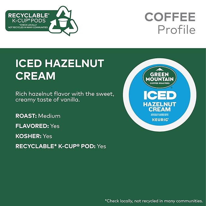Green Mountain Coffee Roasters ICED Hazelnut Cream Single Serve Keurig K-Cup Pods Flavored Iced Coffee 72 Count