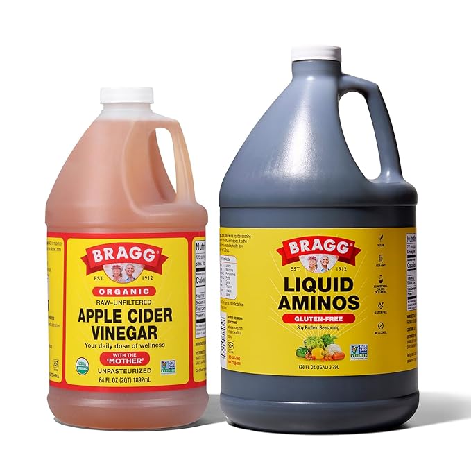 Bragg Organic Apple Cider Vinegar 64oz with the Mother + Bragg Liquid Aminos All-Purpose Seasoning 128oz