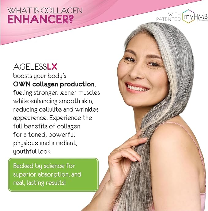 AgelessLX Powder Supplement for Women - with HMB Collagen Enhancer Plus Vitamin D3 with K2 Horsetail and Biotin for Lean Muscle and Stronger Hair and Nails - 30 Powder Packets Wild Berry