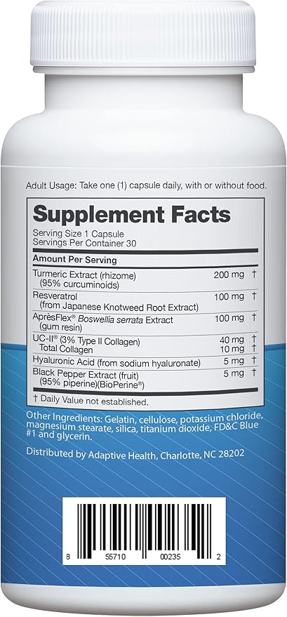 Instaflex Advanced Joint Support Supplement - Turmeric Resveratrol Boswellia Serrata Extract BioPerine UC-II Collagen- 30 Count
