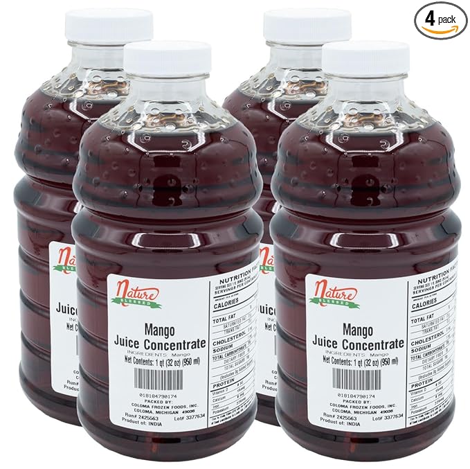 Nature Blessed 100% Pure Mango (Clarified) Fruit Juice Concentrate - 4 Quarts (4/32 fl oz bottles) Superb for home Brewing Wine Hard Cider Mead