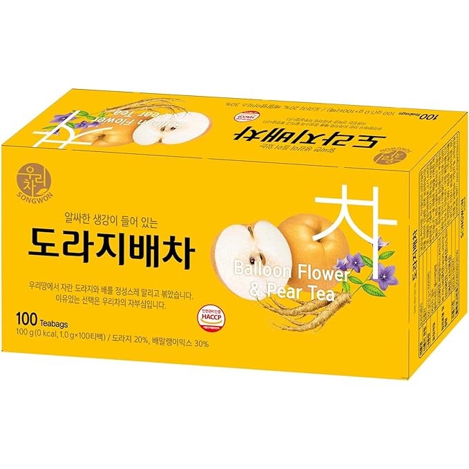 SONGWON 100% Korean Balloon Flower &amp Pear Tea with Ginger 100 Tea Bags_1g x 100ea (3.53 oz / 100g)