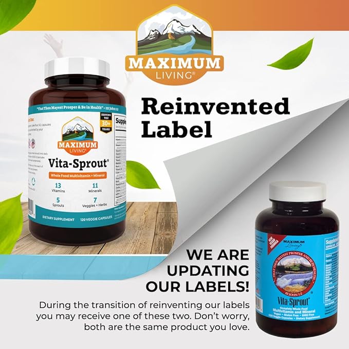 Maximum Living - Vita-Sprout Whole-Food Multivitamin &amp Phytonutrient Blend - 120 Capsules