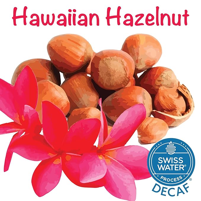 Aroma Ridge Hawaiian Hazelnut Decaf Coffee Swiss Water Process 100% Arabica Beans Medium Roast16 Ounces Whole Bean