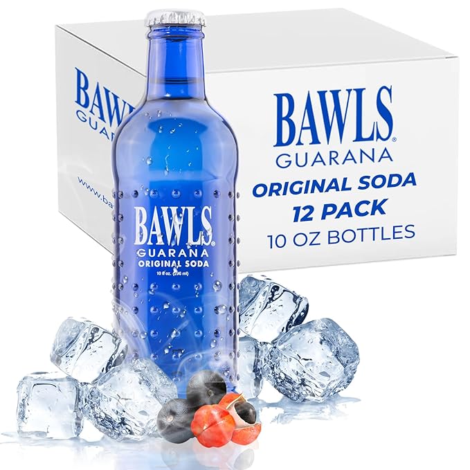 BAWLS Guarana Original BAWLS Guarana Drink Guarana Soda Guarana Fueled Soda for Energy High Energy Caffeinated Drink 10oz 12 Pack Glass Bottles